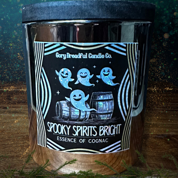 Spooky Spirits Bright Crackling Wooden Wick Candle: Essence of Cognac Scent - Picture 1 of 9